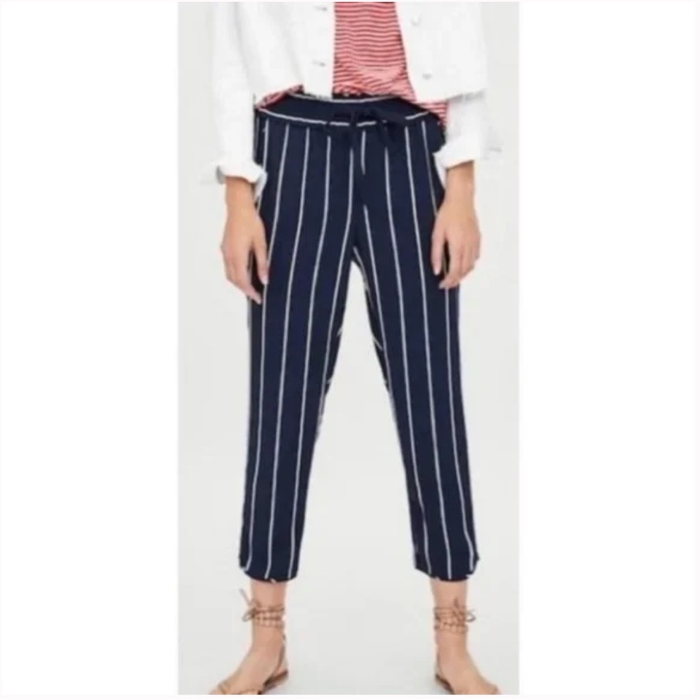 Zara Navy Stripe Drawsting Pants